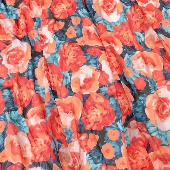Laura Scott Woman plus size 1x blue & orange silky floral midi skirt EUC - Picture 4 of 8